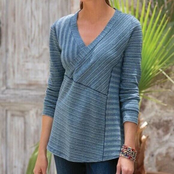 Soft Surroundings Claudine Blue Striped Tunic Top - Picture 1 of 12